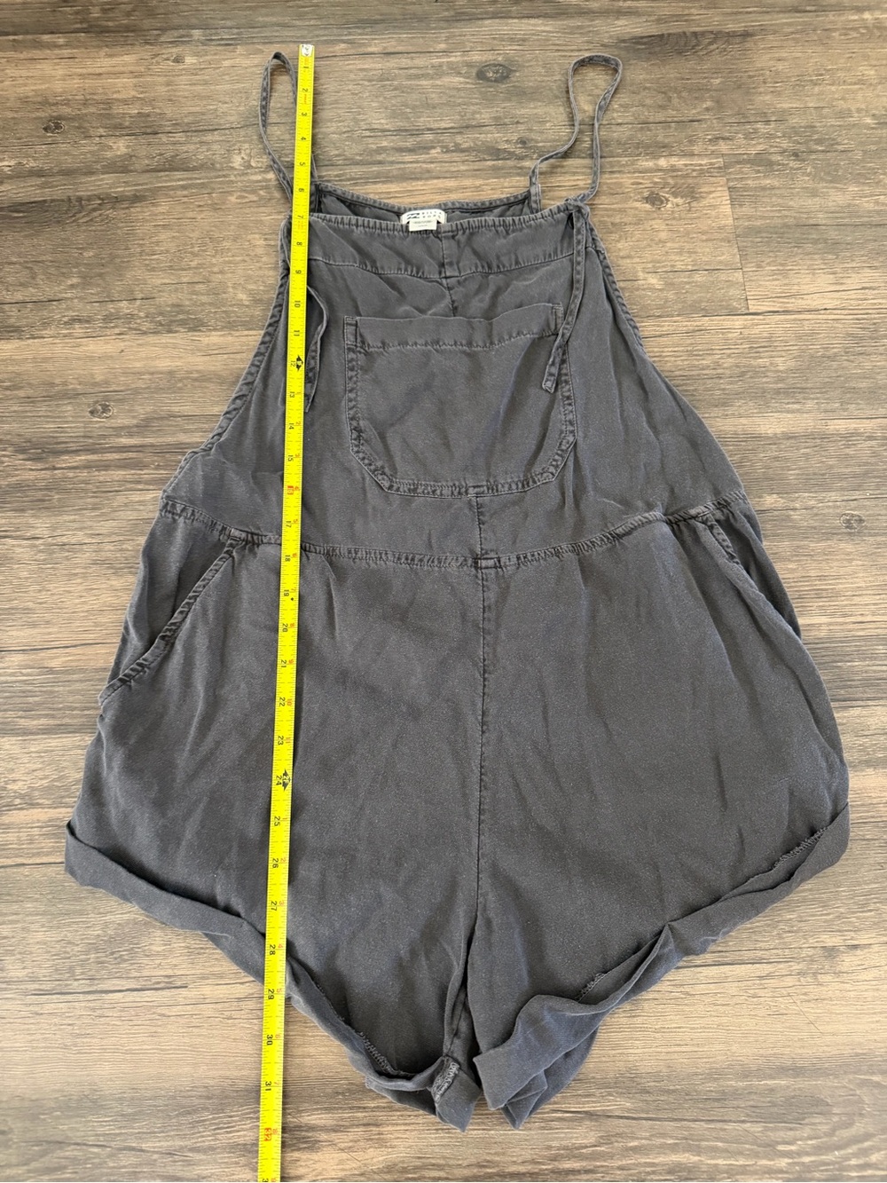 BILLABONG Wild Pursuit Womens Romper Off Black Short Charcoal Denim Overalls L - Picture 13 of 14